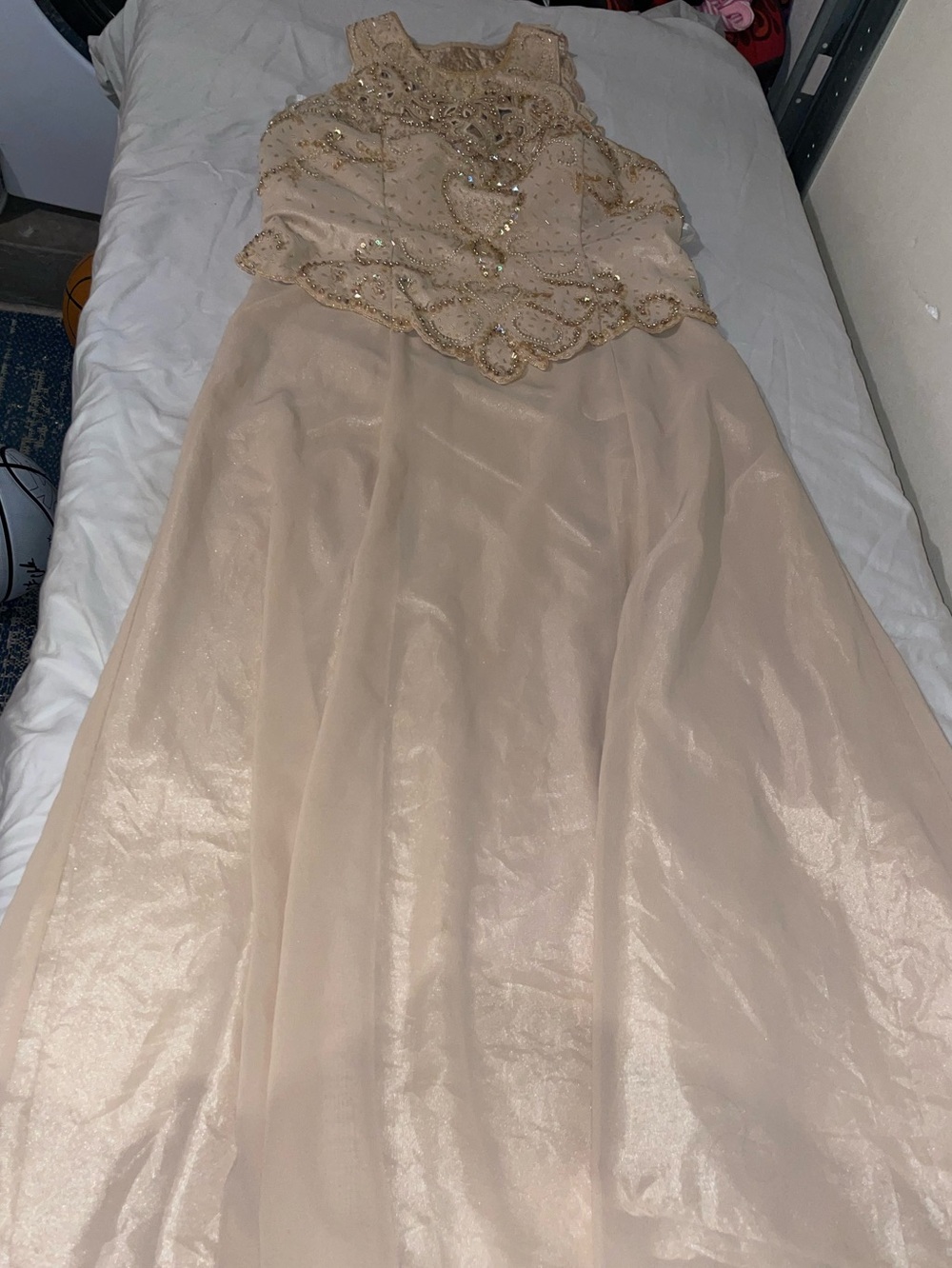 Beaded Champagne Two-Piece Prom Dress Cinderella XL cutout embellished